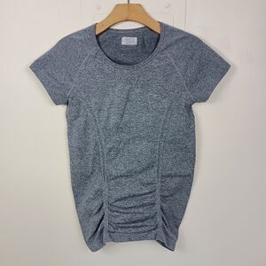 Athleta Fastest Track Tee Medium Women Blue Heather SS Shirring Compression Fit